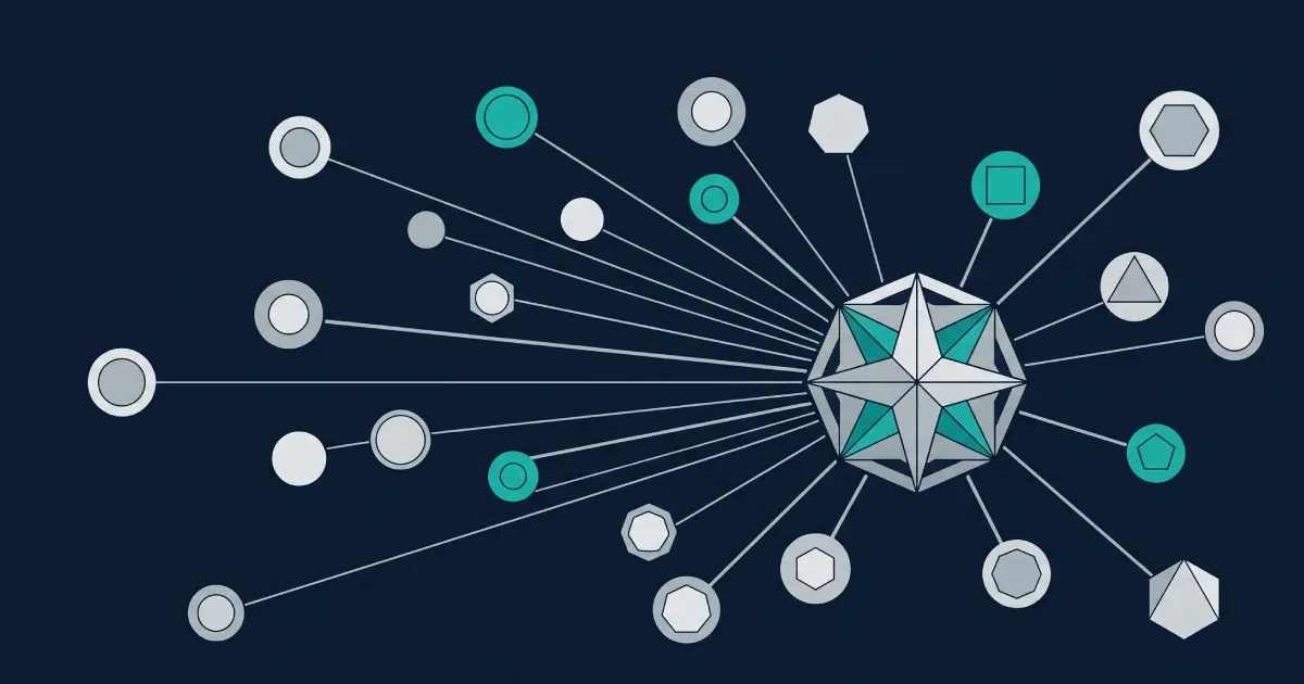 Editorial abstract illustration of structured stakeholder alignment converging on an iGaming platform vendor selection decision