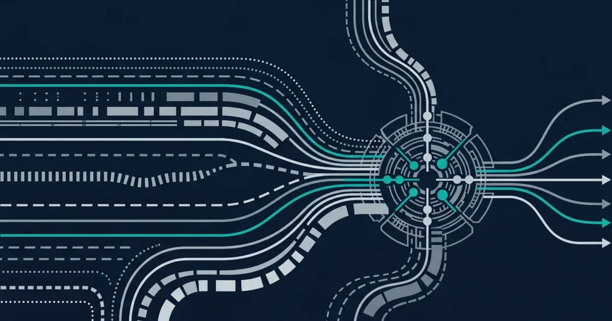 Personalisation in iGaming Platforms Editorial abstract illustration of player signal streams converging into a unified decisioning engine in an iGaming personalisation platform