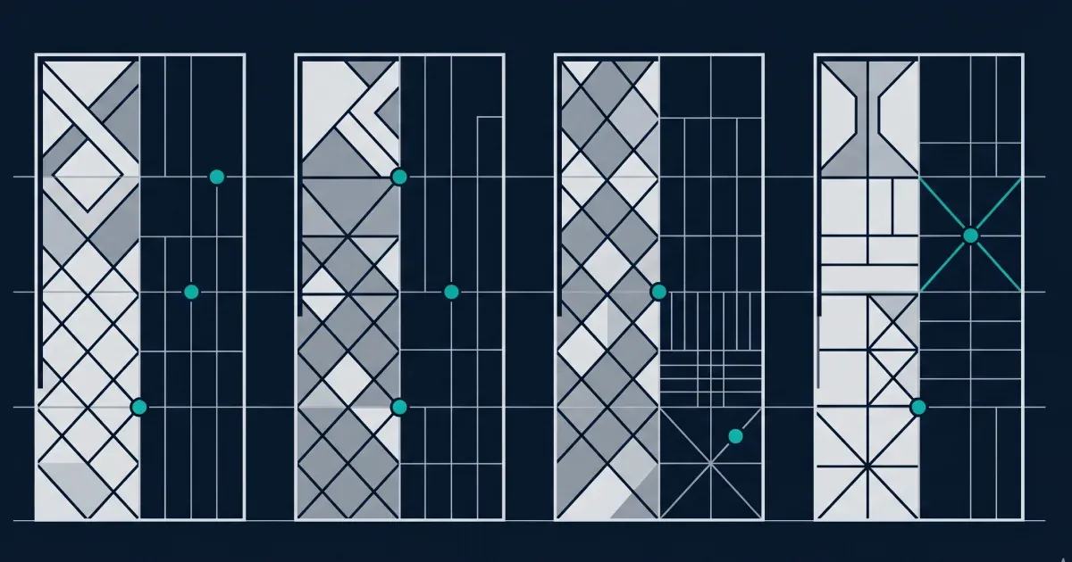 iGaming Platform Comparison Editorial abstract illustration of parallel structured comparison across iGaming platform vendors with consistent evaluation criteria
