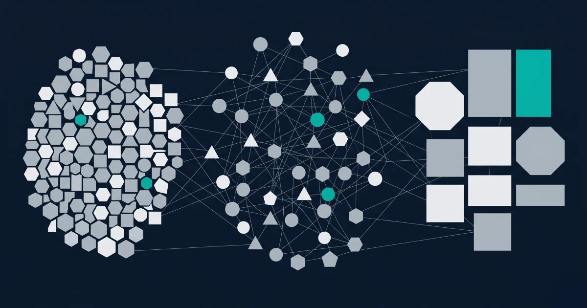 Editorial abstract illustration of the iGaming platform provider landscape with three distinct vendor category zones — white-label, modular, and custom development