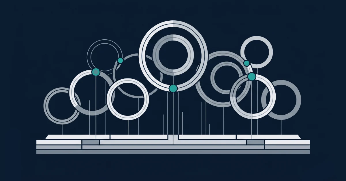 Editorial abstract illustration of layered gamification engagement mechanics built on iGaming platform architecture