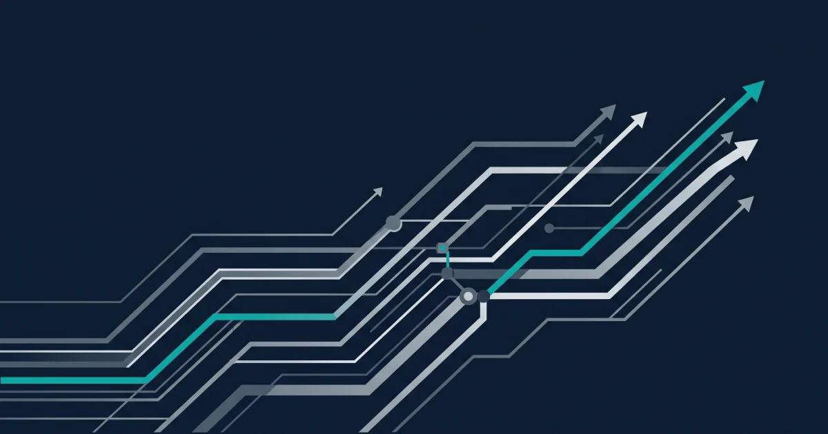 Editorial abstract illustration of converging trend lines representing iGaming industry trends shaping 2026