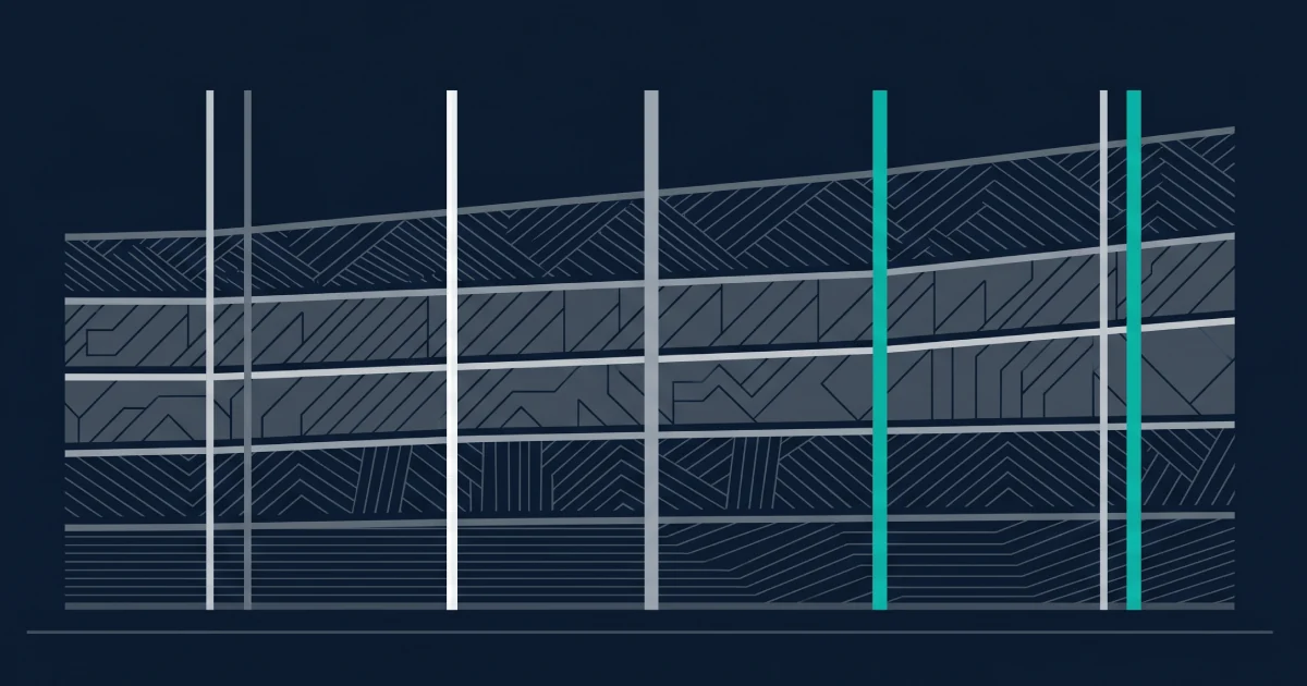 Editorial abstract illustration of time-layered cost accumulation across a 5-year horizon for iGaming platform total cost of ownership
