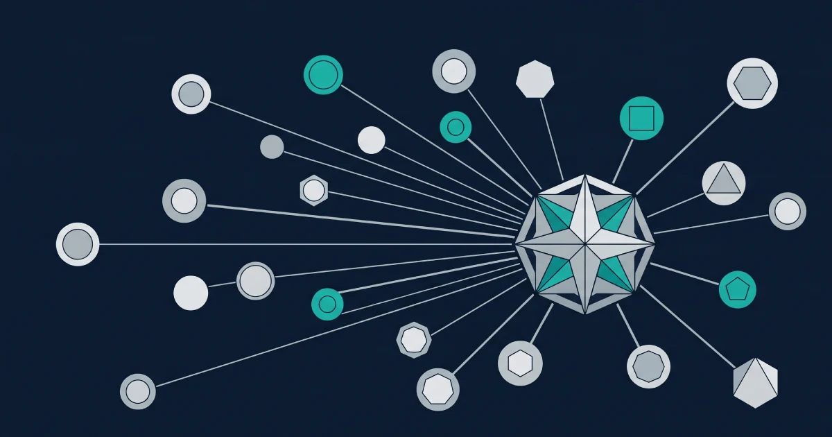 Editorial abstract illustration of structured stakeholder alignment converging on an iGaming platform vendor selection decision