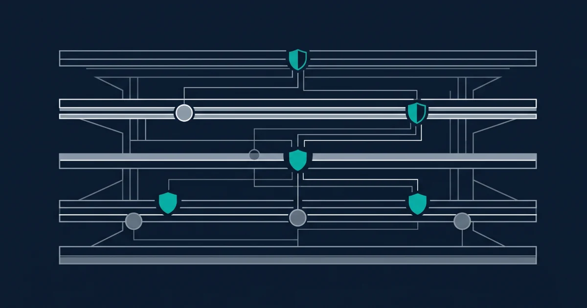 Editorial abstract illustration of layered responsible gambling technology controls integrated into iGaming platform architecture